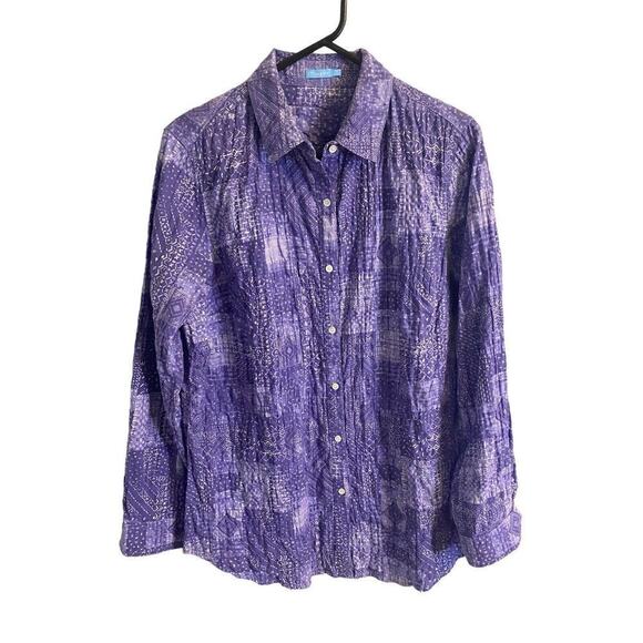 J. McLaughlin Lois Crinkle Shirt Size Medium Purple Patchwork (#278A2) - Picture 1 of 16